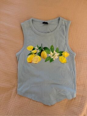 Urban Outfitters Light Blue Tank Crop Top with Yellow Lemon Print